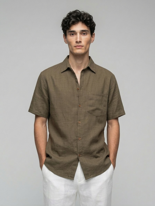 Brown Linen Casual Shirt