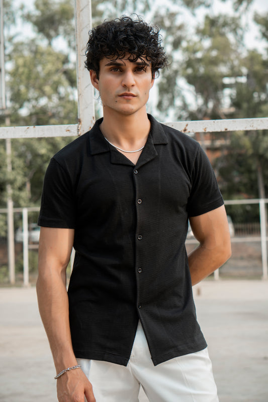 Black Cuban Collar Shirt