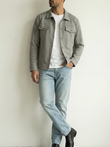 Light Gray Classic Trucker Jacket – Button-Up