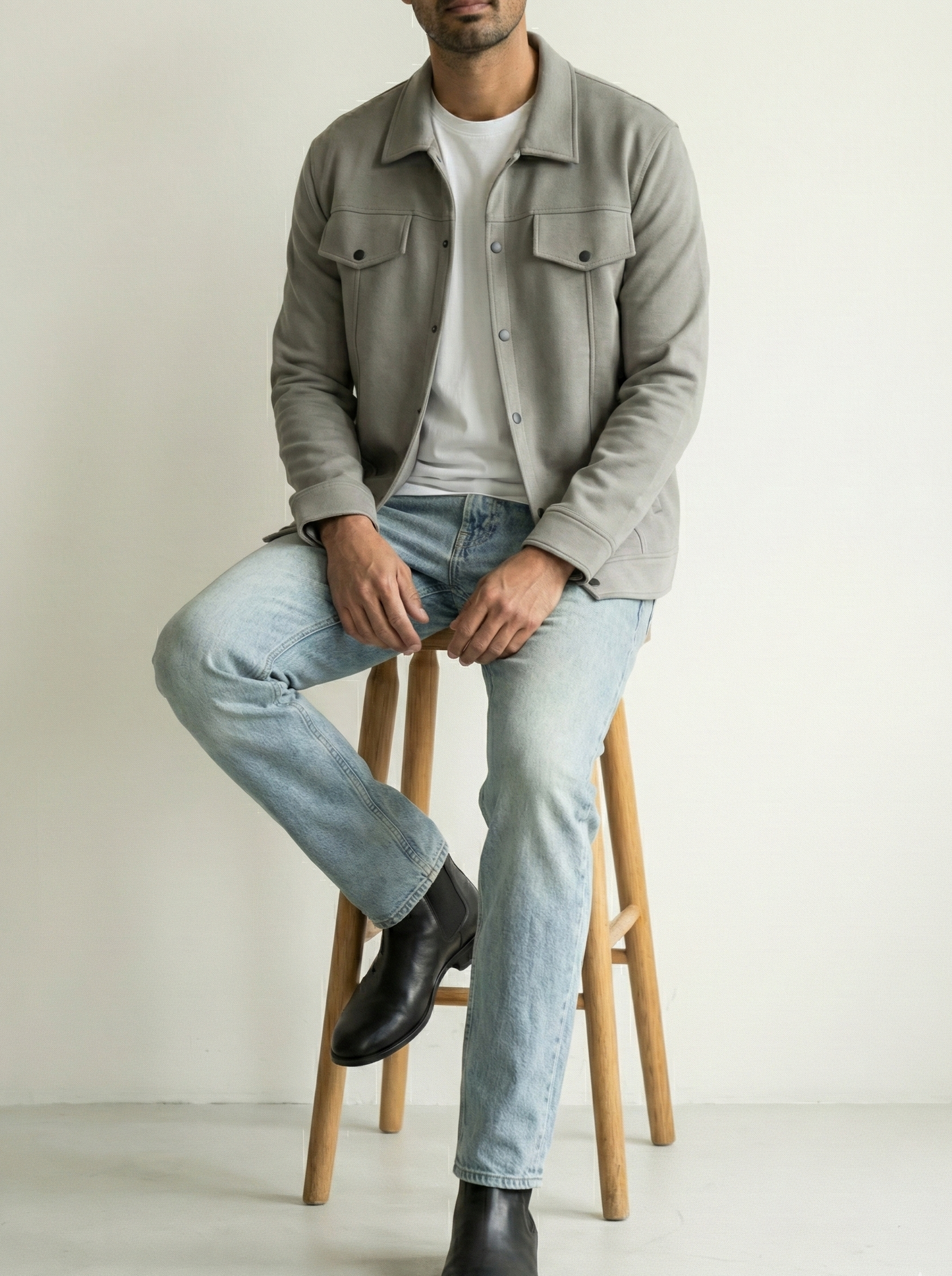 Light Gray Classic Trucker Jacket – Button-Up