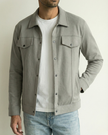 Light Gray Classic Trucker Jacket – Button-Up